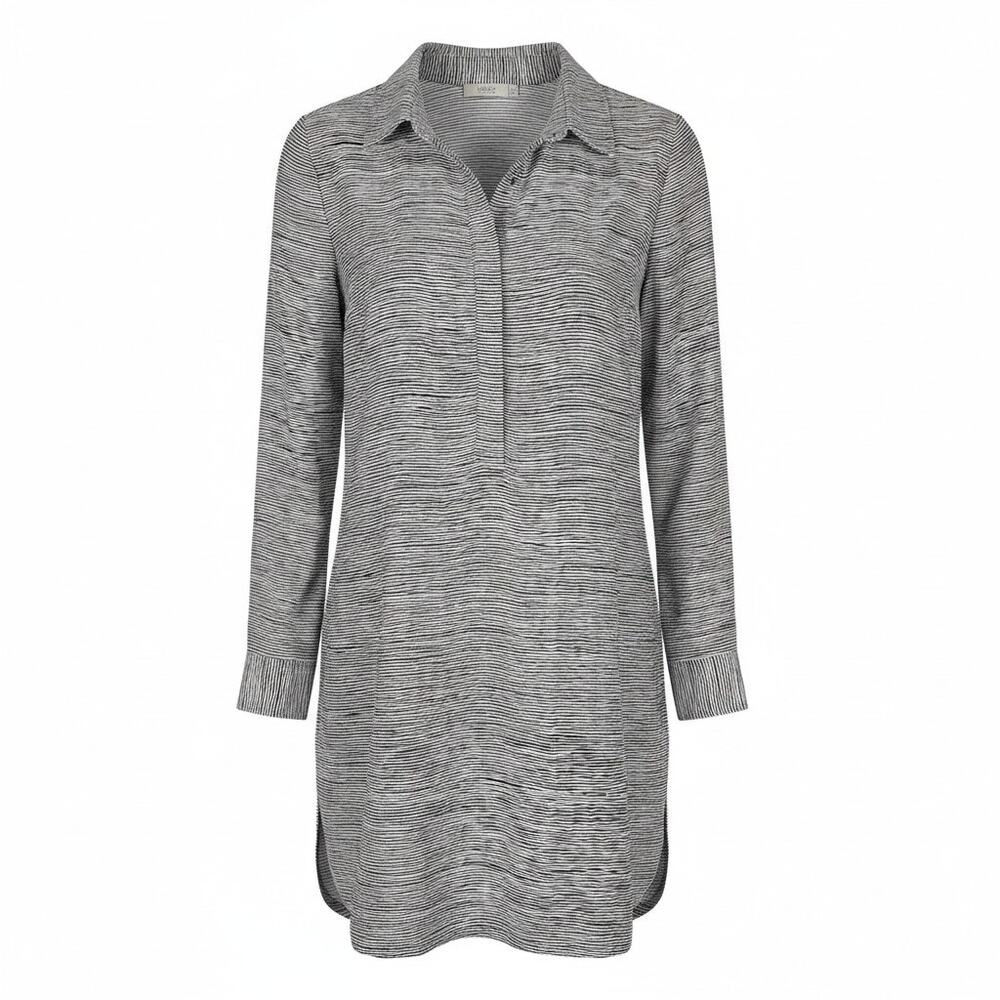Dalia Tunic Shirt Dress Women's Medium Black White Striped Long Sleeve Casual